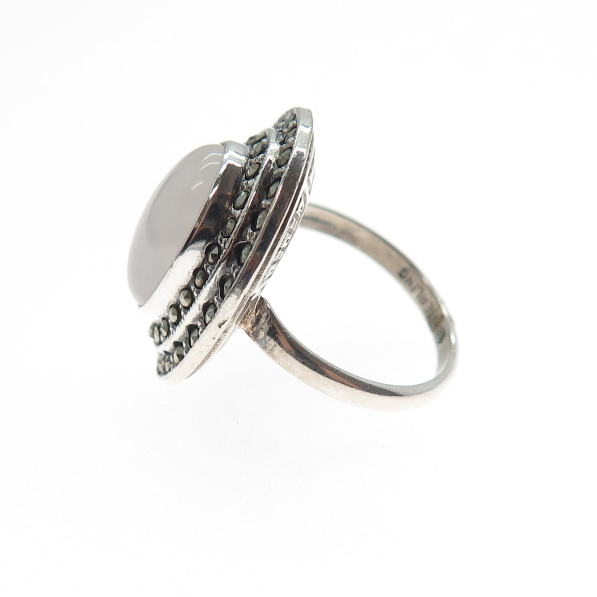 Curtis Curtman 925 Sterling Antique Art Deco Real Quartz & Marcasite Ring Size 5