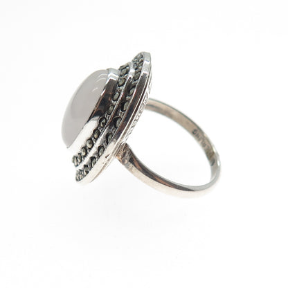 Curtis Curtman 925 Sterling Antique Art Deco Real Quartz & Marcasite Ring Size 5