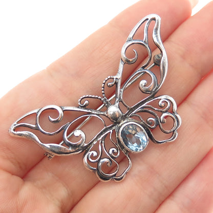 Mark Wasserman Samara Sterling Silver Vintage Real Blue Topaz Butterfly Brooch