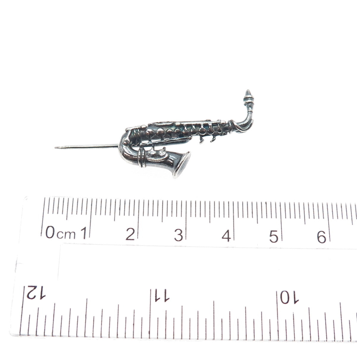 UNOAERRE 925 Sterling Silver Vintage Italy Saxophone Oxidized Lapel Pin