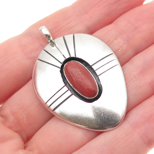 Roy Vandever Navajo Old Pawn Sterling Silver Vintage Coral Shadow Box Pendant