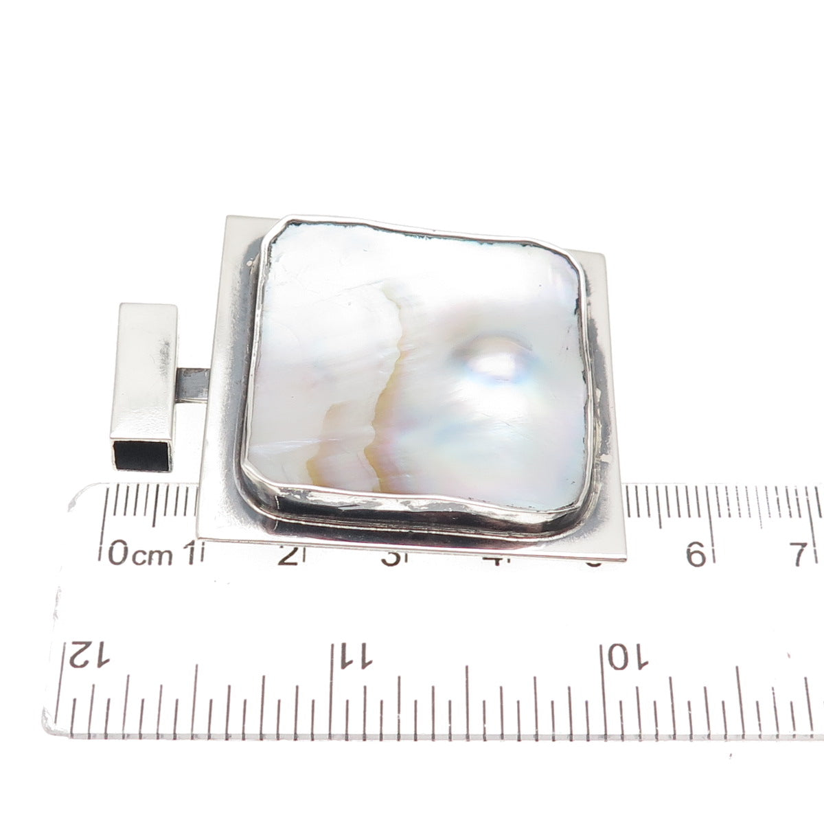 H & BJ Mackie Sterling Silver Vintage Real MOP Modernist Pin Brooch / Pendant
