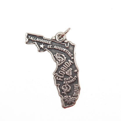 MAISELS INDIAN 925 Sterling Silver Vintage Florida State Map Charm Pendant