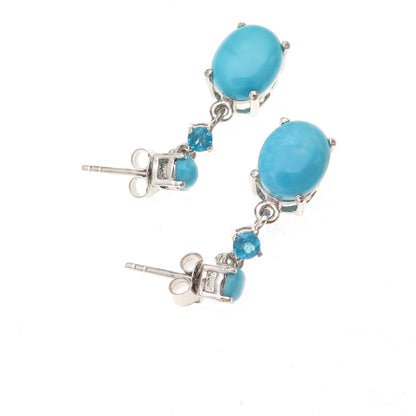 Chuck Clemency 925 Sterling Silver Real Turquoise & Apatite Dangle Earrings