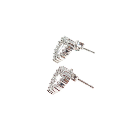 925 Sterling Silver Emerald & Round-Cut C Z Heart Stud Earrings