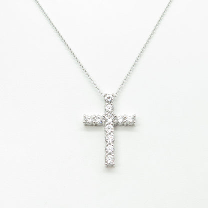 925 Sterling Silver Round-Cut C Z Cross Cable Chain Necklace 17-19"