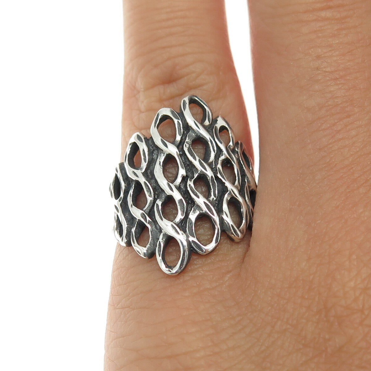 925 Sterling Silver Vintage Southwestern Twisted Link Oxidized Ring Size 6