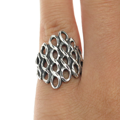 925 Sterling Silver Vintage Southwestern Twisted Link Oxidized Ring Size 6