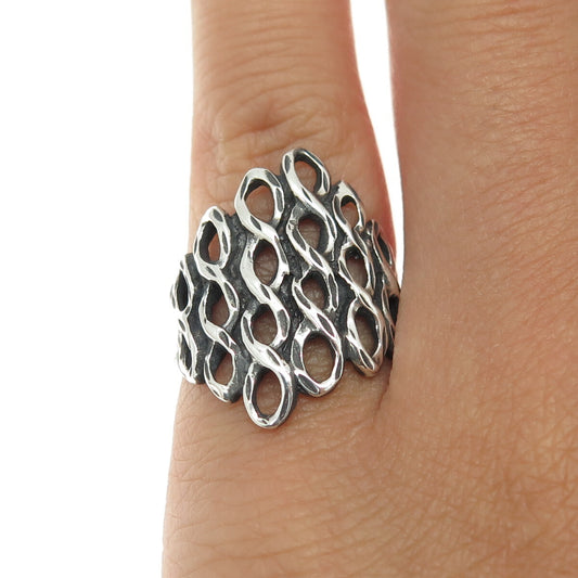 925 Sterling Silver Vintage Southwestern Twisted Link Oxidized Ring Size 6