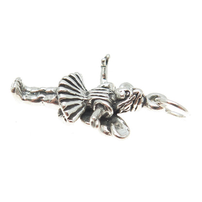 SUN WEST 925 Sterling Silver Vintage Fairy Girl w/Wings 3D Pendant