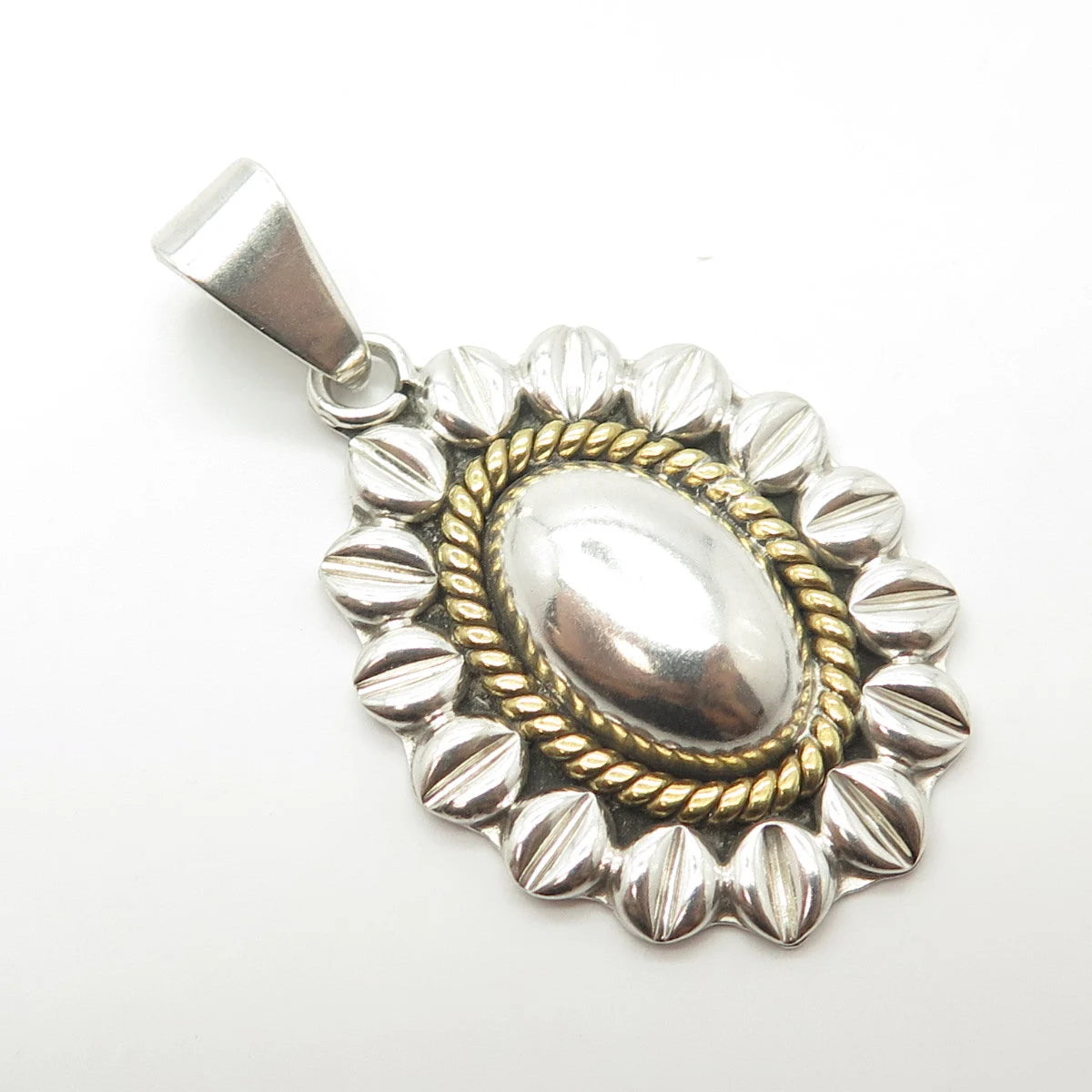 925 Sterling Silver 2-Tone Vintage Mexico Flower Pendant
