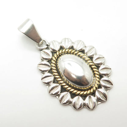 925 Sterling Silver 2-Tone Vintage Mexico Flower Pendant