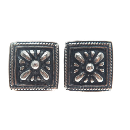 925 Sterling Silver Vintage Floral Roped Bezel Oxidized Stud Earrings