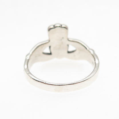 925 Sterling Silver Vintage Irish Claddagh Oxidized Ring Size 5.25