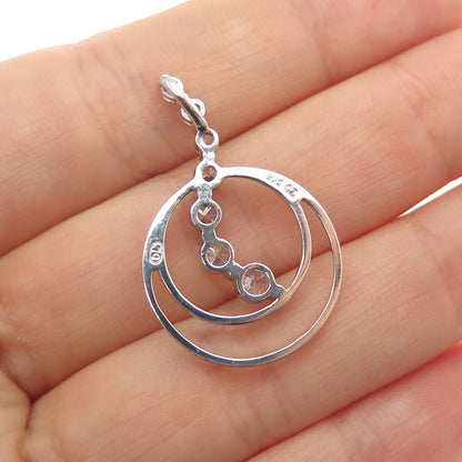 925 Sterling Silver Graduated Round-Cut C Z Multi-Circle Slide Charm Pendant