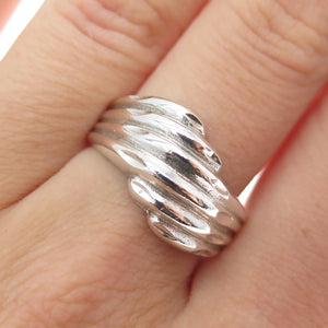 925 Sterling Silver Vintage Modernist Bypass Ring Size 7.75