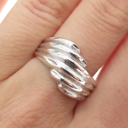 925 Sterling Silver Vintage Modernist Bypass Ring Size 7.75