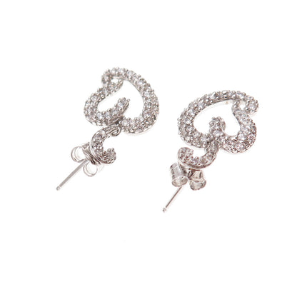 925 Sterling Silver Round-Cut C Z Heart Dangle Earrings