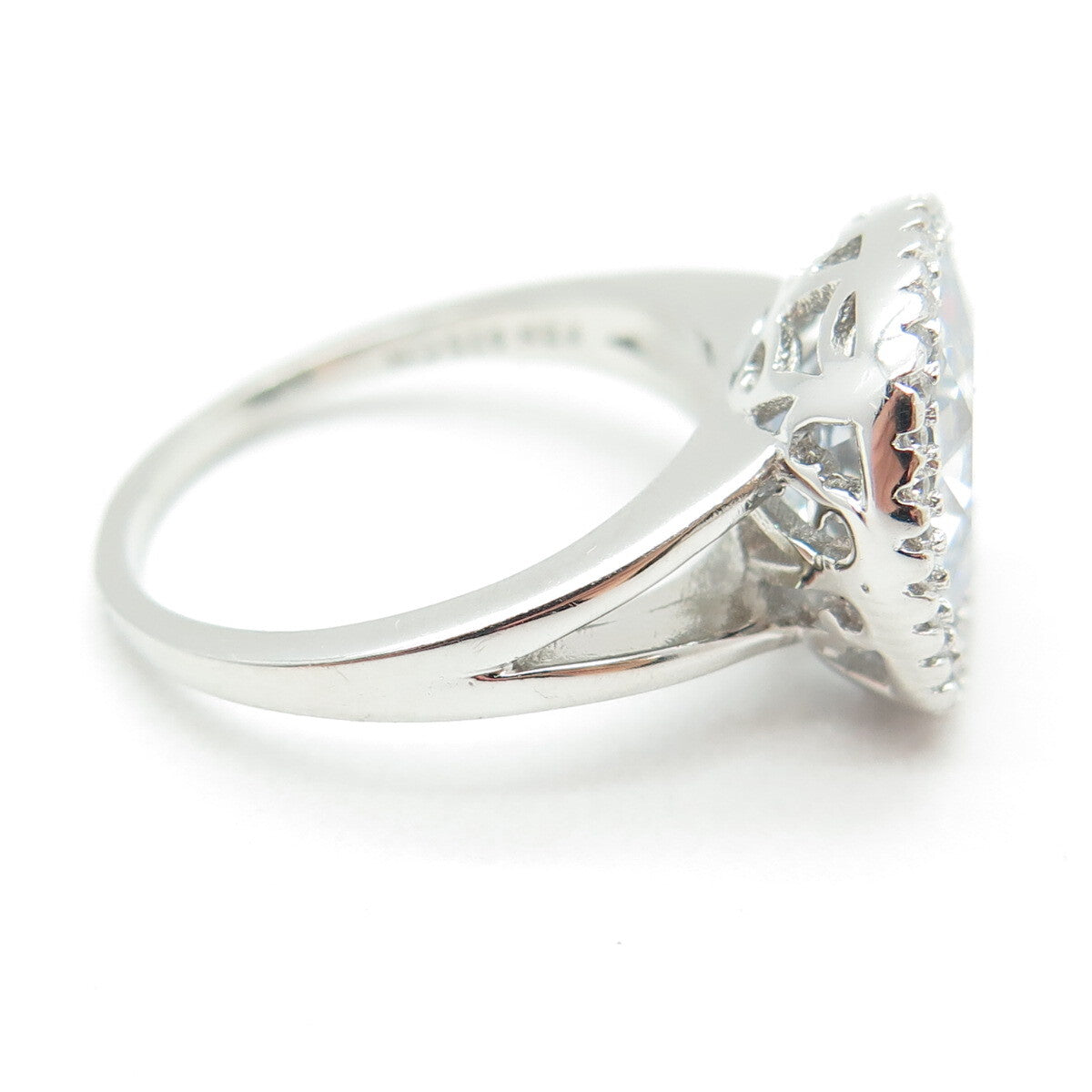 925 Sterling Silver Cushion & Round-Cut White C Z Engagement Ring Size 8