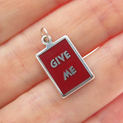 925 Sterling Silver Red Enamel Give Me Minimalist Charm Pendant