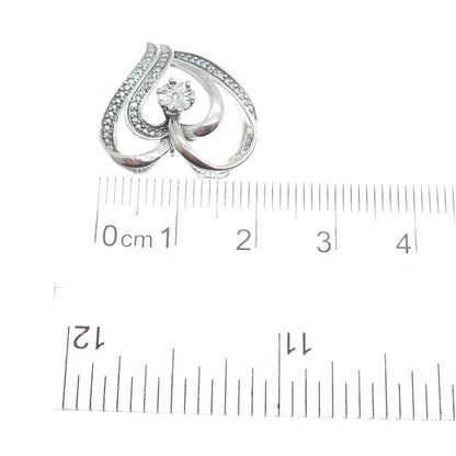 925 Sterling Silver Real White Diamond Open Double Heart Slide Pendant