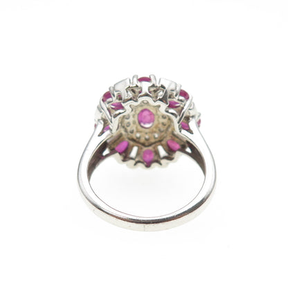 925 Sterling Silver Real Pink Sapphire & White Topaz Bohemian Ring Size 6