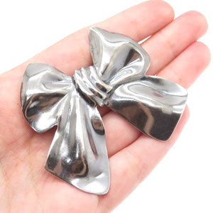 925 Sterling Silver Vintage Ribbon Bow Oxidized Pin Brooch