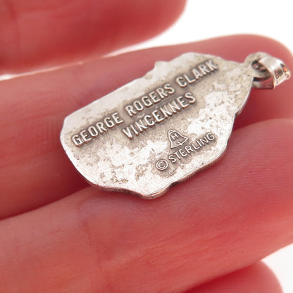 925 Sterling Silver Vintage George Rogers Clark Indiana History Charm Pendant