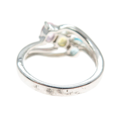 925 Sterling Silver Oval-Cut Multi-Color C Z Wavy Ring Size 7.25