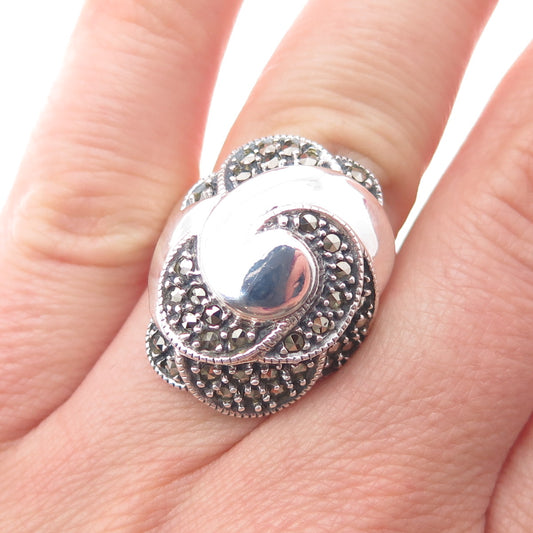 JUDITH JACK 925 Sterling Silver Vintage Real Marcasite Rose Flower Ring Size 6