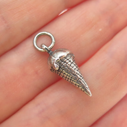 SUNWEST 925 Sterling Silver Vintage Ice Cream Cone Minimalist 3D Charm Pendant
