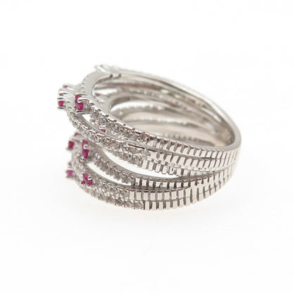 925 Sterling Silver Lab-Created Sapphire & C Z Crisscross Ring Size 6.25