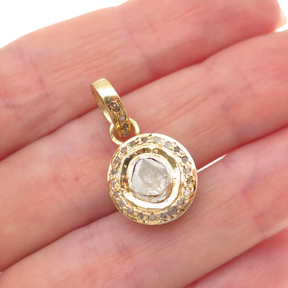 925 Sterling Silver Gold Plated Real Rose-Cut Diamond Charm Pendant