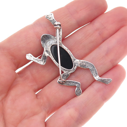 925 Sterling Silver Vintage Real Amber Good Luck Oxidized Pin Brooch