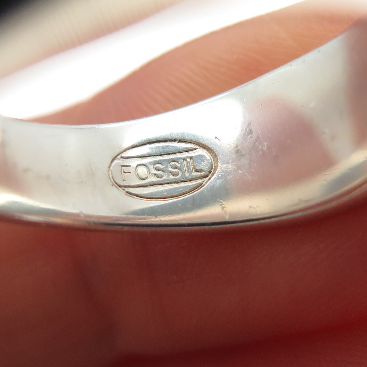 FOSSIL 925 Sterling Silver Vintage Round-Cut Pink C Z Modernist Ring Size 7.5