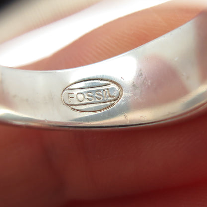 FOSSIL 925 Sterling Silver Vintage Round-Cut Pink C Z Modernist Ring Size 7.5