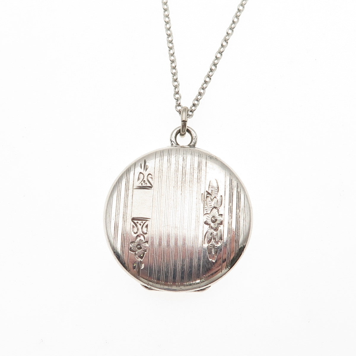 Binder Bros Sterling Silver Antique Art Deco Locket Pendant Chain Necklace 20"