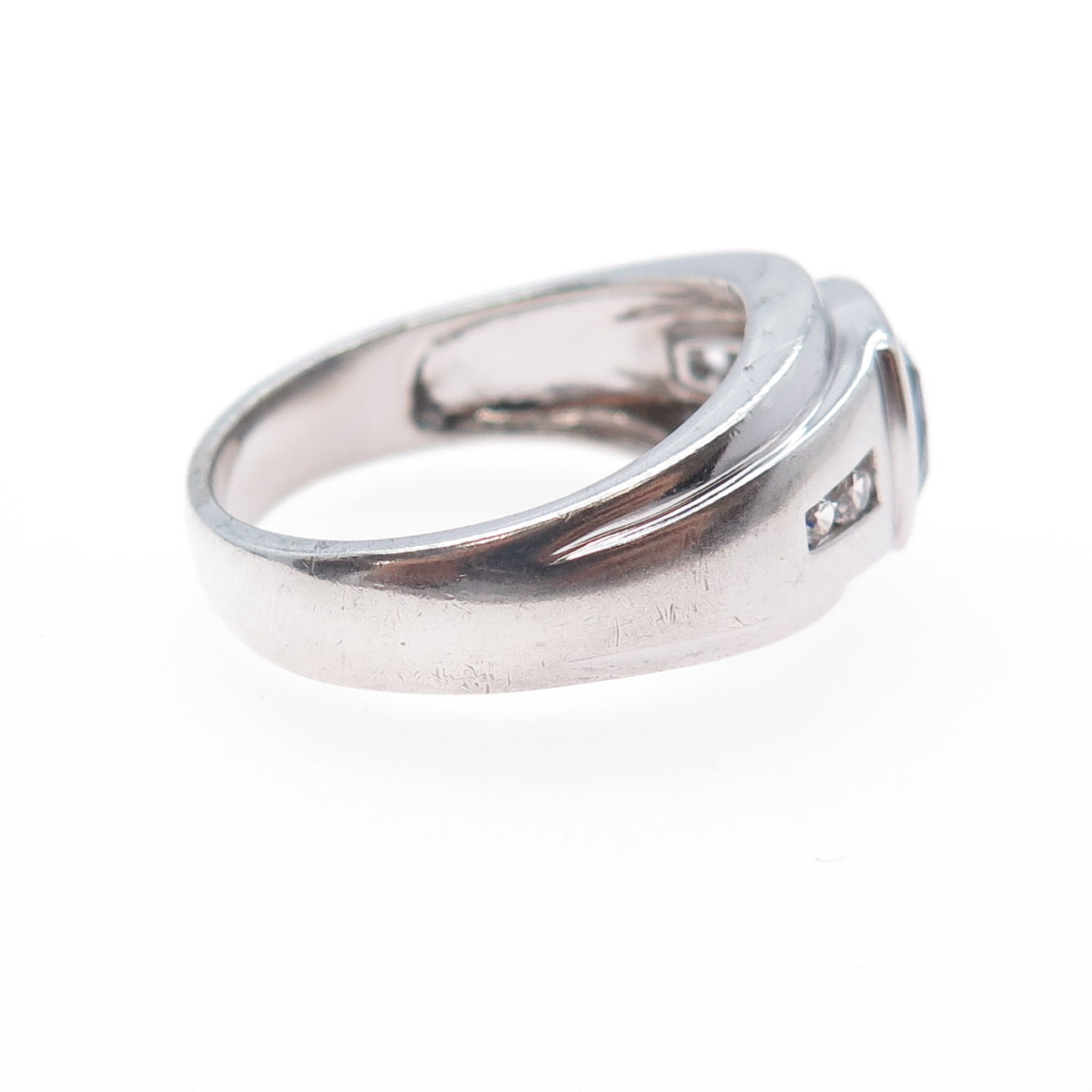 JH YOUNG 925 Sterling Silver Lab-Created Sapphire Real White Topaz Ring Size 11