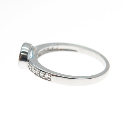 DSMK Sterling Silver Real Oval-Cut Blue & Round-Cut White Topaz Ring Size 8.25