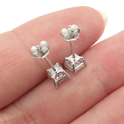 925 Sterling Silver Princess-Cut C Z Stud Earrings