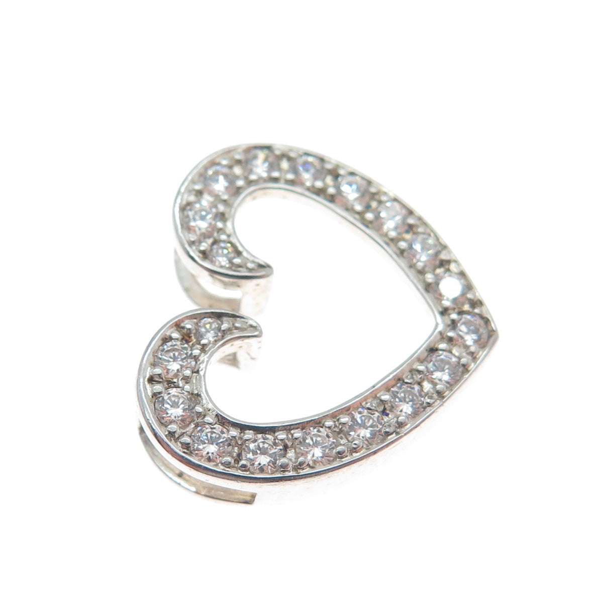 ROSS SIMONS 925 Sterling Silver Round-Cut Shaped C Z Open Heart Slide Pendant