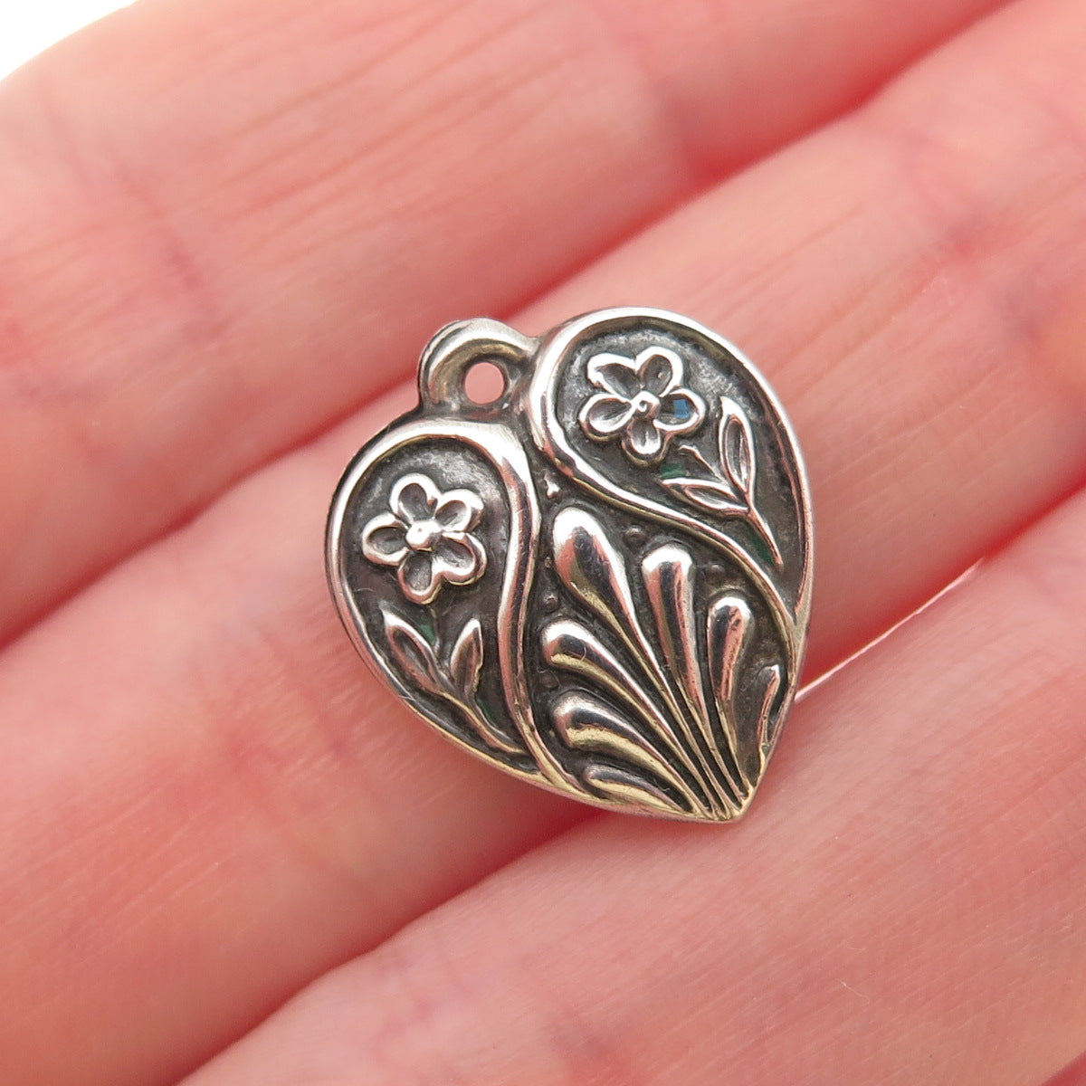 925 Sterling Antique Art Deco Engraved Floral Heart Chatelaine Mini Pendant