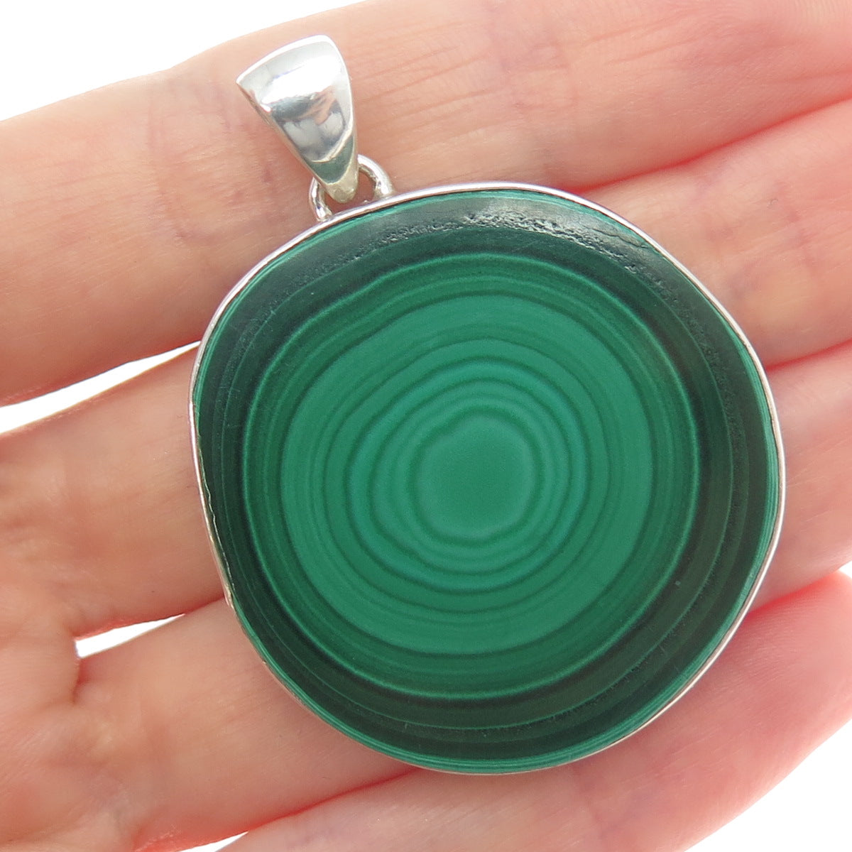 925 Sterling Silver Vintage Real Malachite Modernist Charm Pendant