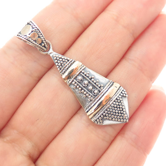 925 Sterling Silver 2-Tone Vintage Modernist Granulated Oxidized Charm Pendant