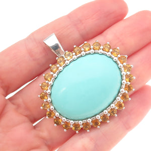 Collins Fine Jewelry 925 Sterling Silver Vintage Real Turquoise Citrine Pendant