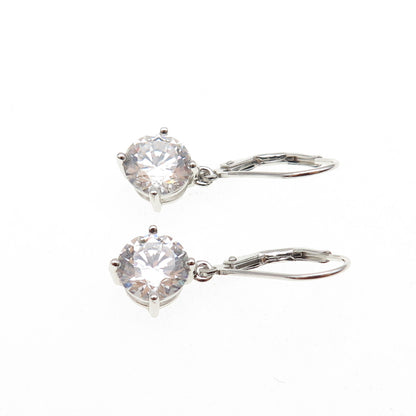 925 Sterling Silver Round-Cut C Z Dangle Earrings
