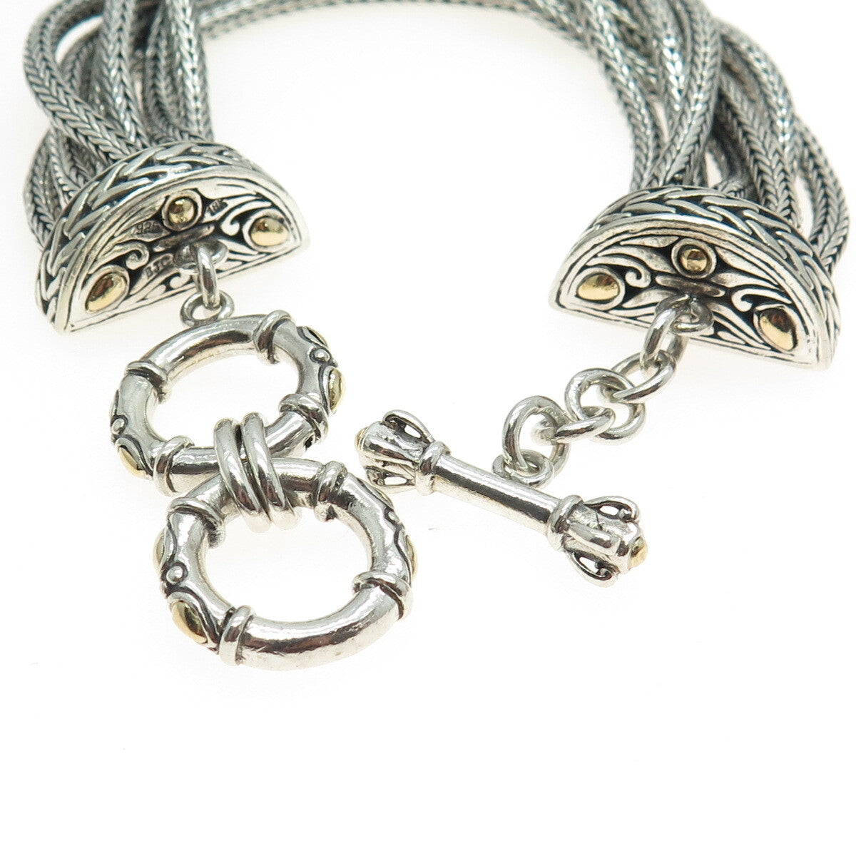 SAMUEL BENHAM BJC 18K Gold Sterling Vintage Multi-Row Wheat Link Bracelet 7.5"