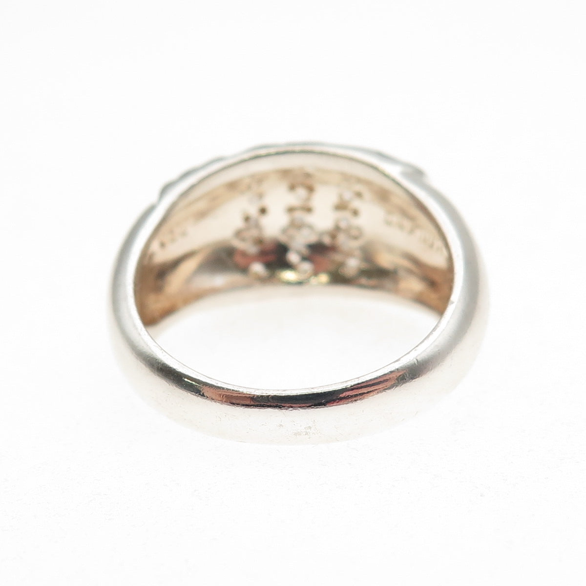 925 Sterling Silver Enamel & Round-Cut C Z Dome Ring Size 8.25