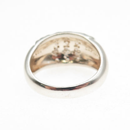 925 Sterling Silver Enamel & Round-Cut C Z Dome Ring Size 8.25