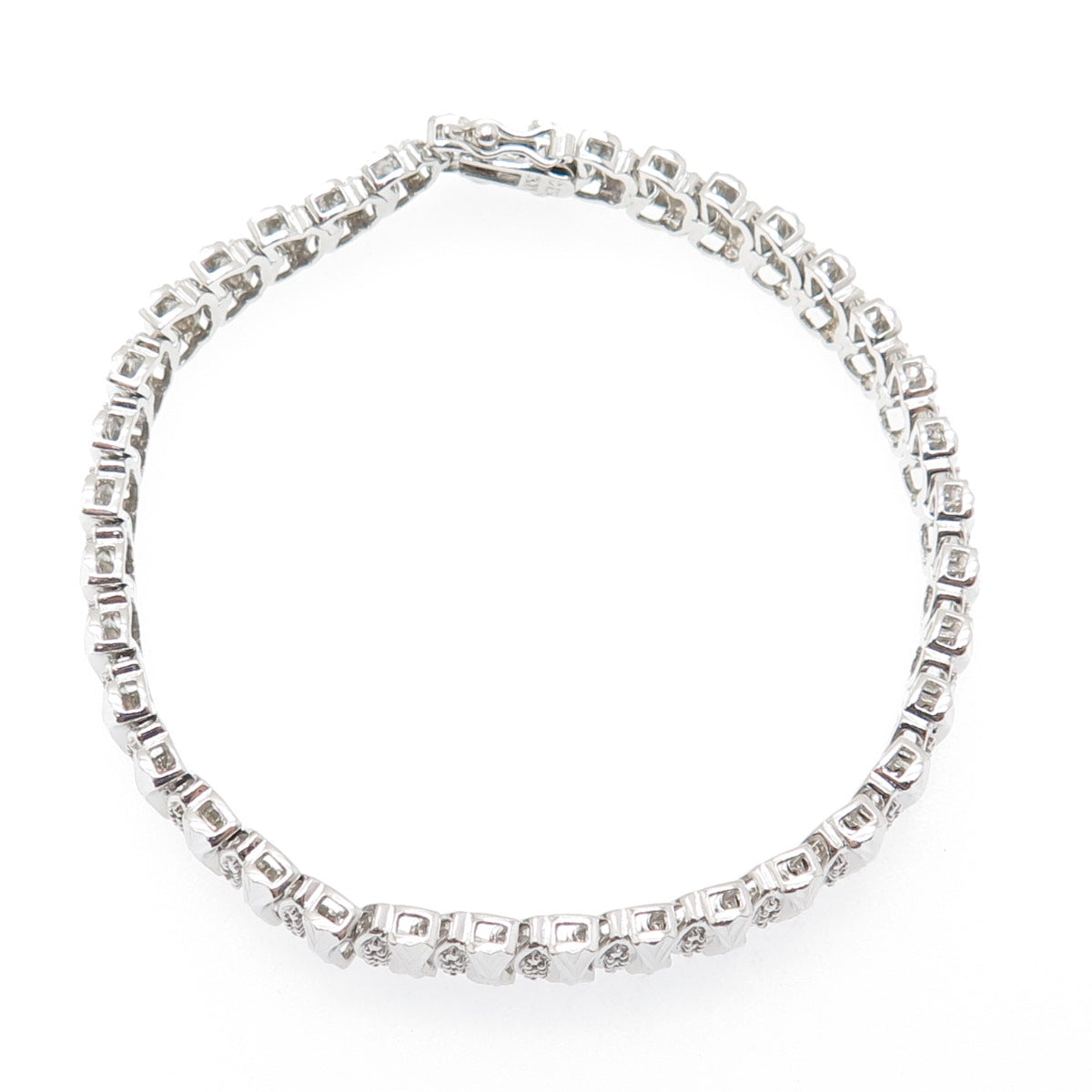 ROSS SIMONS 925 Sterling Silver Real Diamond Accent Bow Link Bracelet 7.25"